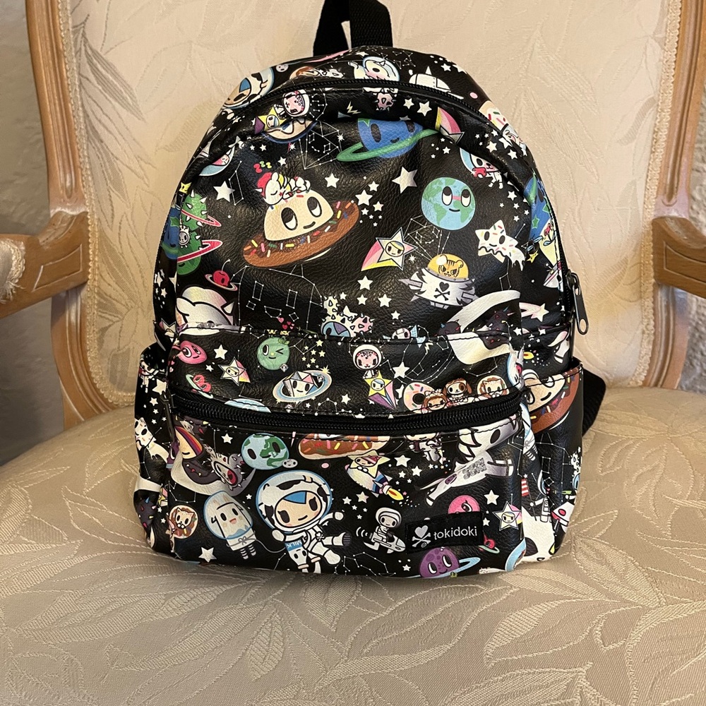 Tokidoki Black Mini Backpack with Colorful Space Characters